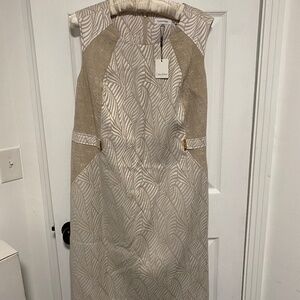 Calvin Klein - Tan & White Sleeveless Sheath Dress - NEW NWT - Size 18W